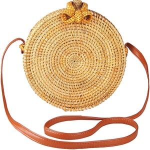 Wicker Raffia Round Crossbody Purse